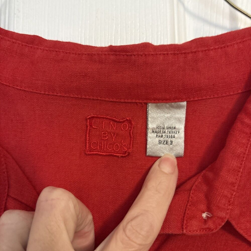 Red Linen Red Lino By Chico’s long sleeve Button Up Top Women’s, XL XXL/ Size 3 - Picture 4 of 10